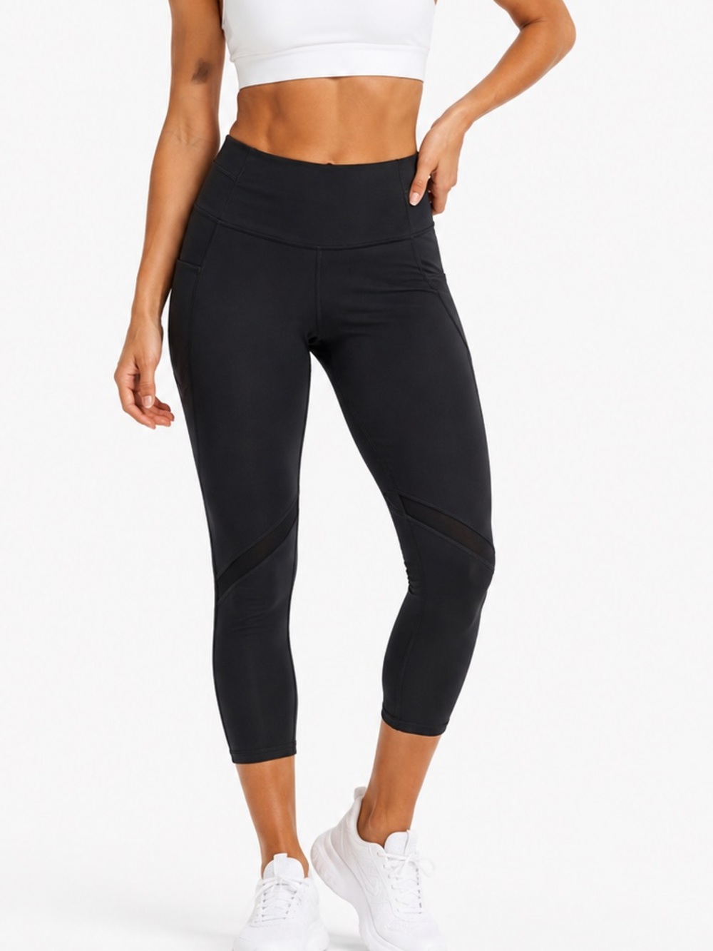 LULULEMON High rise cropped leggings size 10 black mesh design back zip pocket